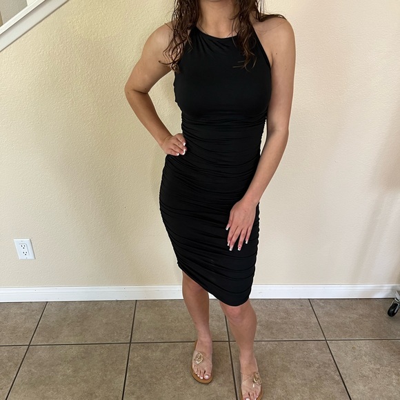 Black Ruched Halter Dress - Picture 4 of 11